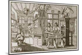 Medieval German Printing Press (Engraving)-Abraham van Werdt-Mounted Giclee Print