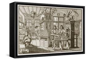 Medieval German Printing Press (Engraving)-Abraham van Werdt-Framed Stretched Canvas