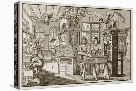 Medieval German Printing Press (Engraving)-Abraham van Werdt-Stretched Canvas
