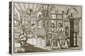 Medieval German Printing Press (Engraving)-Abraham van Werdt-Stretched Canvas