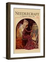 Medieval Girl Sews a Tapestry-Needlecraft Magazine-Framed Art Print