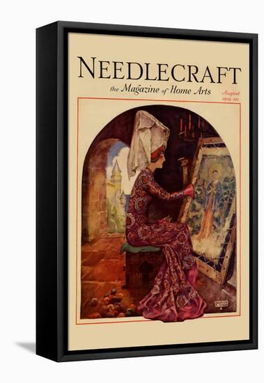 Medieval Girl Sews a Tapestry-Needlecraft Magazine-Framed Stretched Canvas
