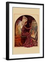 Medieval Girl Sews a Tapestry-Needlecraft Magazine-Framed Art Print