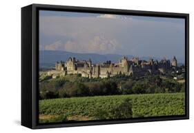 Medieval Hilltop Old Town Fortress in Carcassonne, Department Aude, South of France-Achim Bednorz-Framed Stretched Canvas