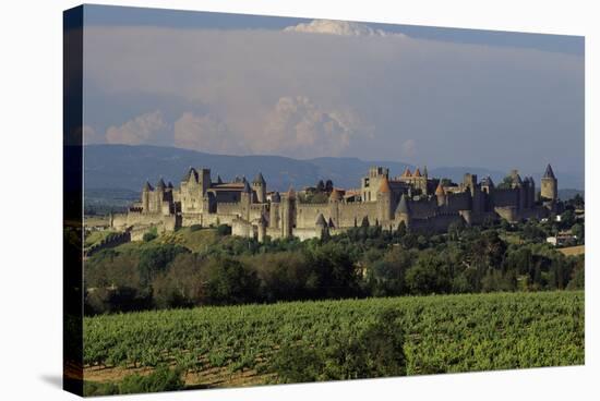 Medieval Hilltop Old Town Fortress in Carcassonne, Department Aude, South of France-Achim Bednorz-Stretched Canvas