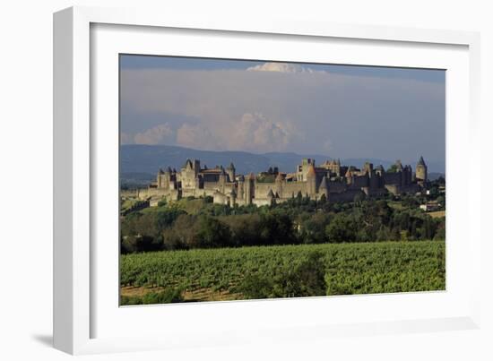 Medieval Hilltop Old Town Fortress in Carcassonne, Department Aude, South of France-Achim Bednorz-Framed Photographic Print