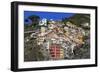 Medieval houses in steep ravine, Riomaggiore, Cinque Terre, UNESCO World Heritage Site, Italy-Eleanor Scriven-Framed Photographic Print