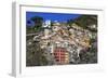 Medieval houses in steep ravine, Riomaggiore, Cinque Terre, UNESCO World Heritage Site, Italy-Eleanor Scriven-Framed Photographic Print