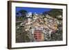 Medieval houses in steep ravine, Riomaggiore, Cinque Terre, UNESCO World Heritage Site, Italy-Eleanor Scriven-Framed Photographic Print