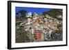 Medieval houses in steep ravine, Riomaggiore, Cinque Terre, UNESCO World Heritage Site, Italy-Eleanor Scriven-Framed Photographic Print