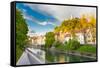 Medieval Houses of Ljubljana, Slovenia, Europe.-kasto-Framed Stretched Canvas