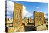 Medieval Khachkars carved memorial stele, Noratus cemetery, Sevan Lake, Gegharkunik province, Armen-G&M Therin-Weise-Stretched Canvas