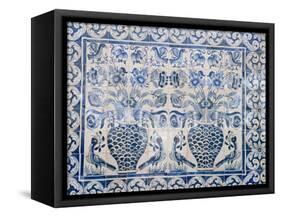 Medieval Tilework Evora University, Evora, Alentejo, Portugal, Europe-White Gary-Framed Stretched Canvas