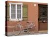 Medieval Town House and Bicycle, Romantische Strasse, Dinkelsbuhl, Bayern, Germany-Walter Bibikow-Stretched Canvas