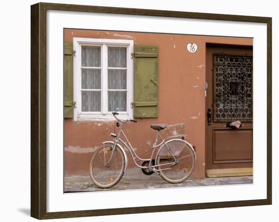 Medieval Town House and Bicycle, Romantische Strasse, Dinkelsbuhl, Bayern, Germany-Walter Bibikow-Framed Photographic Print