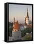 Medieval Town Walls and Spire of St. Olav's Church at Dusk, Tallinn, Estonia, Baltic States-Neale Clarke-Framed Stretched Canvas