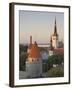 Medieval Town Walls and Spire of St. Olav's Church at Dusk, Tallinn, Estonia, Baltic States-Neale Clarke-Framed Photographic Print