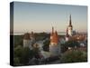 Medieval Town Walls and Spire of St. Olavs Church at Dusk, Tallinn, Estonia, Baltic States, Europe-Neale Clarke-Stretched Canvas