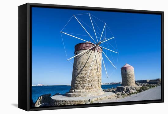 Medieval Windmills at Mandraki Harbour-Michael Runkel-Framed Stretched Canvas