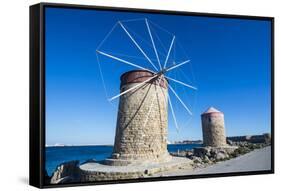 Medieval Windmills at Mandraki Harbour-Michael Runkel-Framed Stretched Canvas