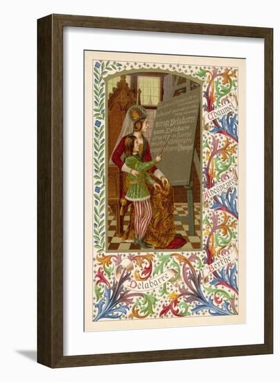 Medieval Youth Reads from a Blackboard the Virtues of Sirop Delebarre-null-Framed Art Print