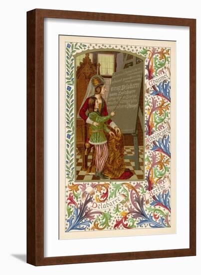 Medieval Youth Reads from a Blackboard the Virtues of Sirop Delebarre-null-Framed Art Print