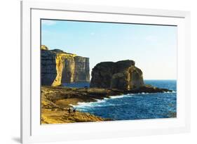 Mediterranean Europe, Malta, Gozo Island, Dwerja Bay, Hikers at Fungus Rock-Christian Kober-Framed Photographic Print