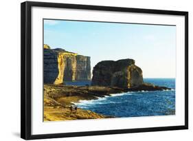 Mediterranean Europe, Malta, Gozo Island, Dwerja Bay, Hikers at Fungus Rock-Christian Kober-Framed Photographic Print