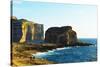 Mediterranean Europe, Malta, Gozo Island, Dwerja Bay, Hikers at Fungus Rock-Christian Kober-Stretched Canvas