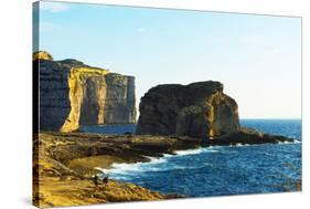 Mediterranean Europe, Malta, Gozo Island, Dwerja Bay, Hikers at Fungus Rock-Christian Kober-Stretched Canvas