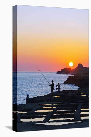 Mediterranean Europe, Malta, Gozo Island, Xwejni Bay, Fisherman at the Salt Pans at Sunrise-Christian Kober-Stretched Canvas