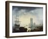 Mediterranean Harbour Scene: Morning, 1745-Claude Joseph Vernet-Framed Giclee Print