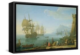 Mediterranean Harbour Scene-Adrien Manglard-Framed Stretched Canvas