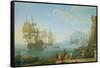 Mediterranean Harbour Scene-Adrien Manglard-Framed Stretched Canvas