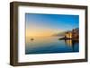 Mediterranean Sea at Sunrise, Small Old Town and Yacht - Europe, Italy, Camogli-Taiga-Framed Photographic Print