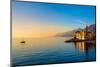 Mediterranean Sea at Sunrise, Small Old Town and Yacht - Europe, Italy, Camogli-Taiga-Mounted Photographic Print