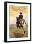 Medora, North Dakota - Cowboy on Ridge-Lantern Press-Framed Art Print