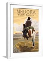 Medora, North Dakota - Cowboy on Ridge-Lantern Press-Framed Art Print