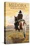 Medora, North Dakota - Cowboy on Ridge-Lantern Press-Stretched Canvas