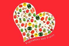 Vegetables and Fruits in White Heart on Red Background.-MeePoohyaphoto-Art Print