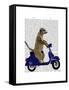 Meerkat on Dark Blue Moped-Fab Funky-Framed Stretched Canvas