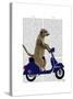 Meerkat on Dark Blue Moped-Fab Funky-Stretched Canvas