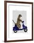 Meerkat on Dark Blue Moped-Fab Funky-Framed Art Print