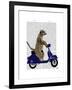 Meerkat on Dark Blue Moped-Fab Funky-Framed Art Print