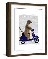 Meerkat on Dark Blue Moped-Fab Funky-Framed Art Print