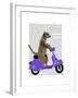 Meerkat on Lilac Moped-Fab Funky-Framed Art Print