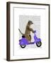 Meerkat on Lilac Moped-Fab Funky-Framed Art Print