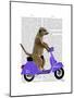 Meerkat on Lilac Moped-Fab Funky-Mounted Art Print