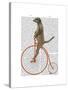Meerkat on Orange Penny Farthing-Fab Funky-Stretched Canvas
