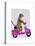 Meerkat on Pink Moped-Fab Funky-Stretched Canvas